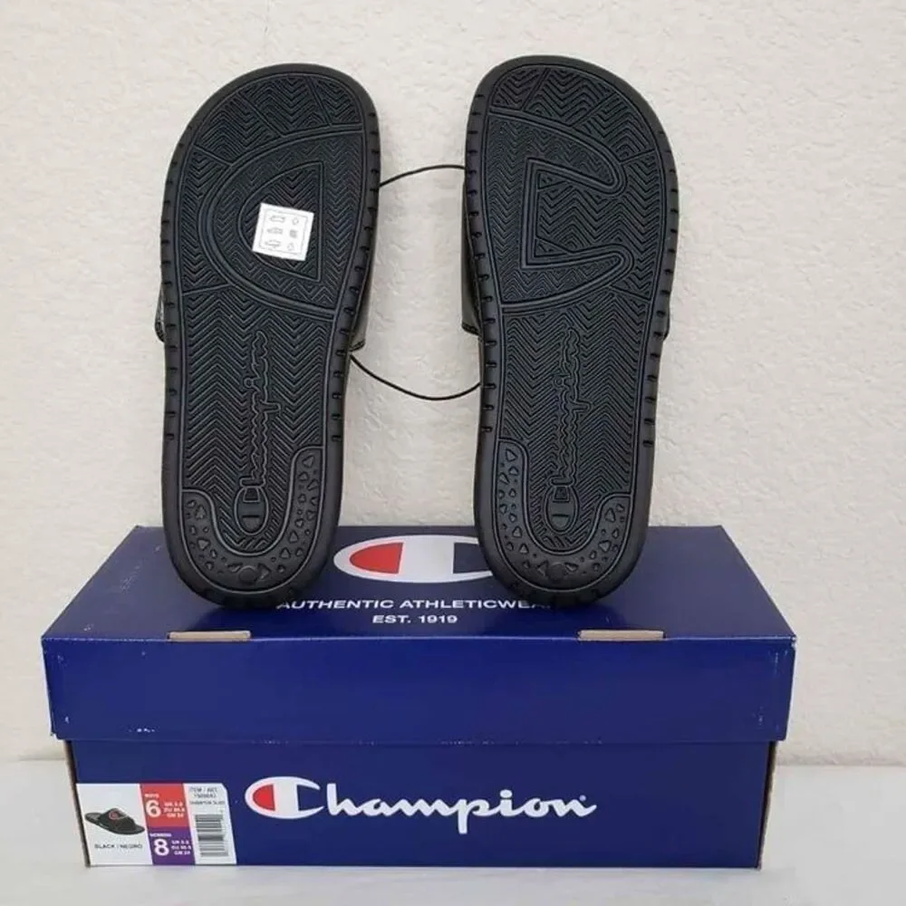 New‎ Champion Unisex Slides Sandals Black Men's Size 6 (Women's Size 8)